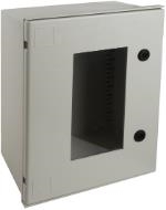 Coffret étanche de polyester. Porte transparente. Vide. Dimensions 600x800x300 mm.