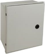 Coffret étanche de polyester. Porte lisse (opaque). Vide. Dimensions 250x300x160 mm.