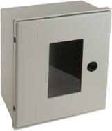 Coffret étanche de polyester. Porte transparente. Vide. Dimensions 250x300x160 mm.