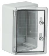 Coffret étanche en thermoplastique. Porte lisse (opaque). Dimensions extérieures 200x300x130 mm. Ave